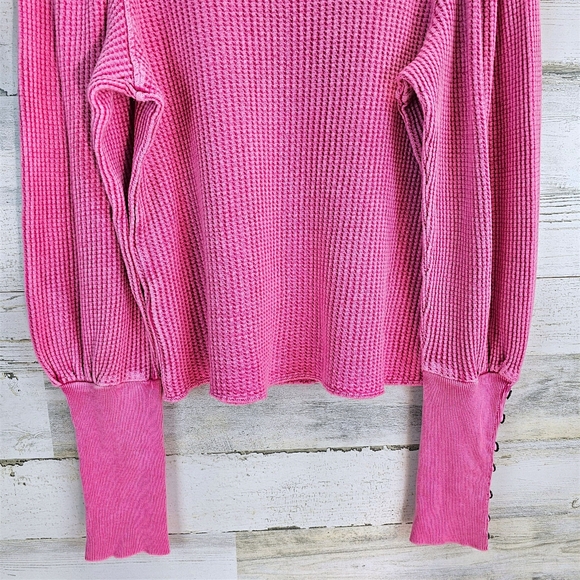 Free People FP One Pink Waffle Knit Thermal Top M Boho Chic Coquette Girl Y2K - Picture 9 of 16